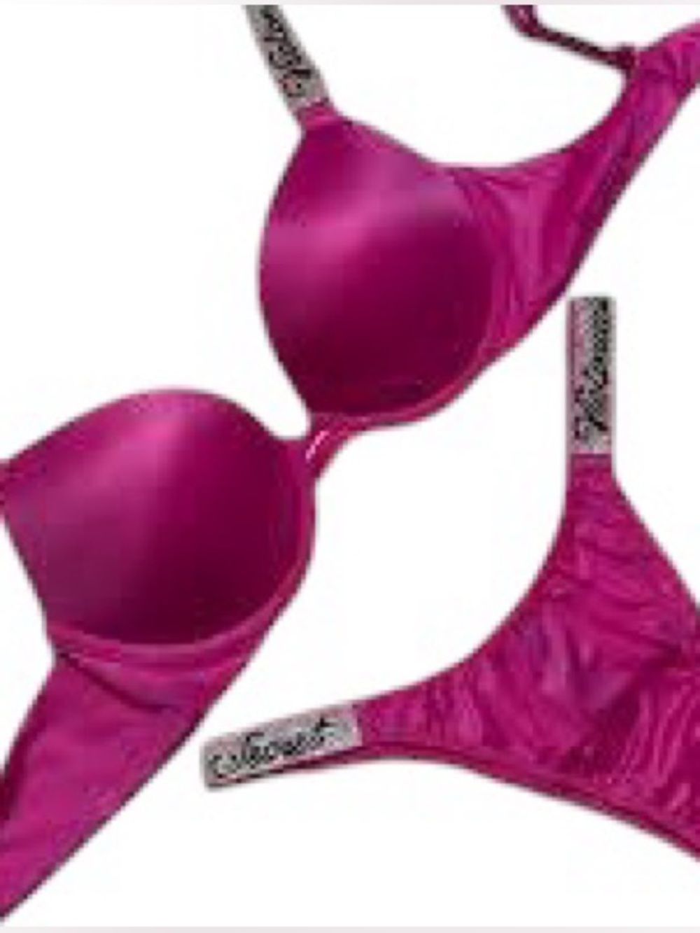 VS Shine Strap Bra and Panty Set NWT 34B &Med. Very Sexy push-up+bikini hot pink
